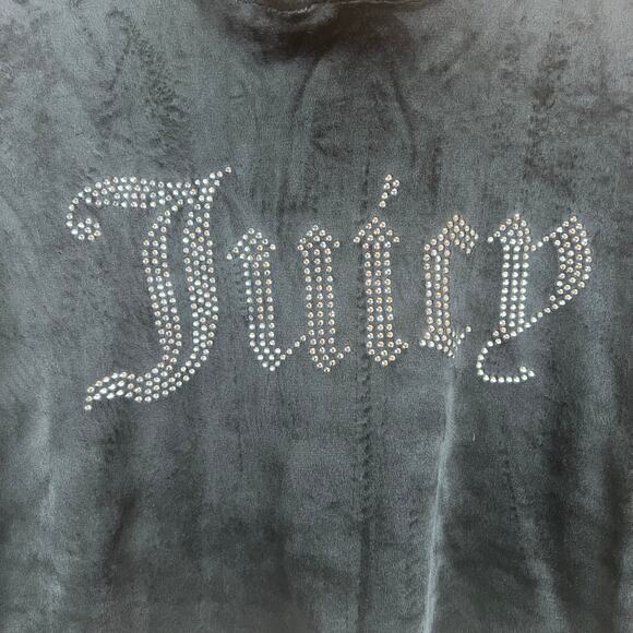 Juicy Couture Two Piece Set Hoodie Top Pants Velour Velvet Black Crystal Soft S - Picture 5 of 12